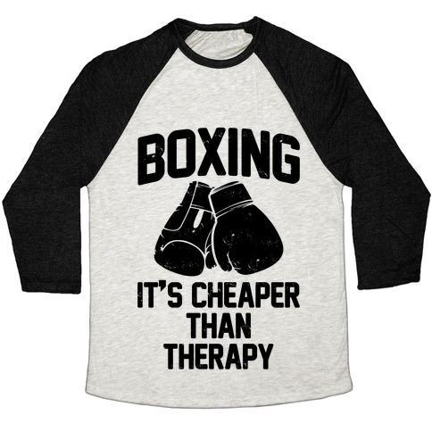Virgin Teez  Baseball Tee Unisex Tri-Blend Baseball Tee / small / Oatmeal / Black BOXING IT'S CHEAPER THAN THERAPY UNISEX TRI-BLEND BASEBALL TEE