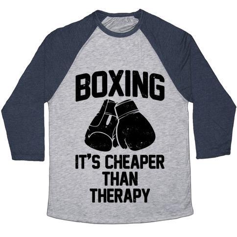 Virgin Teez  Baseball Tee Unisex Tri-Blend Baseball Tee / small / Athletic Gray / Navy BOXING IT'S CHEAPER THAN THERAPY UNISEX TRI-BLEND BASEBALL TEE
