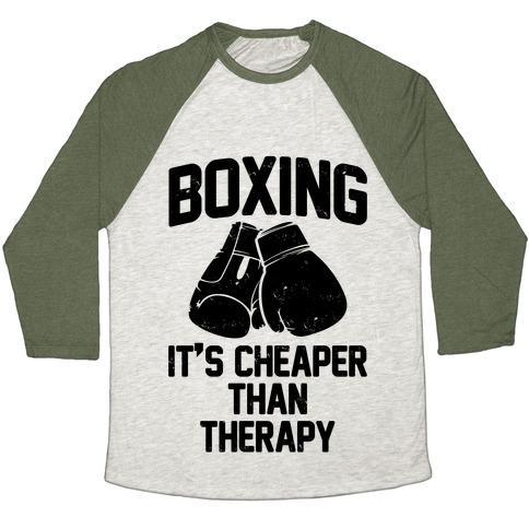 Virgin Teez  Baseball Tee Unisex Tri-Blend Baseball Tee / small / Oatmeal / Moss BOXING IT'S CHEAPER THAN THERAPY UNISEX TRI-BLEND BASEBALL TEE