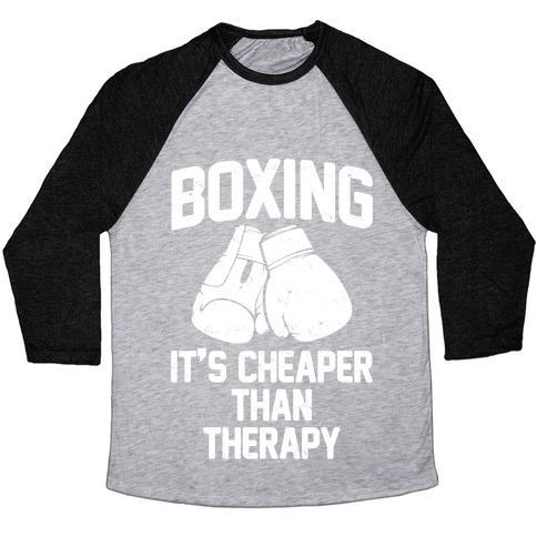 Virgin Teez  Baseball Tee Unisex Tri-Blend Baseball Tee / small / Athletic Gray / Black BOXING IT'S CHEAPER THAN THERAPY UNISEX TRI-BLEND BASEBALL TEE