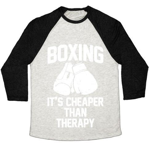 Virgin Teez  Baseball Tee Unisex Tri-Blend Baseball Tee / small / Oatmeal / Black BOXING IT'S CHEAPER THAN THERAPY UNISEX TRI-BLEND BASEBALL TEE