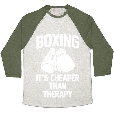 Virgin Teez  Baseball Tee Unisex Tri-Blend Baseball Tee / small / Oatmeal / Moss BOXING IT'S CHEAPER THAN THERAPY UNISEX TRI-BLEND BASEBALL TEE