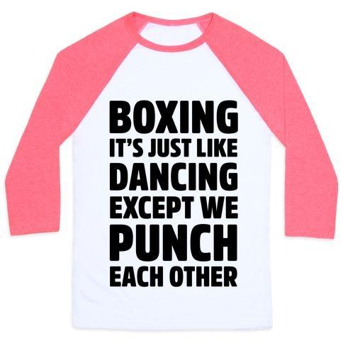 Virgin Teez  Baseball Tee Unisex Classic Baseball Tee / x-small / White/Neon Pink BOXING: IT'S JUST LIKE DANCING EXCEPT WE PUNCH EACH OTHER UNISEX CLASSIC BASEBALL TEE