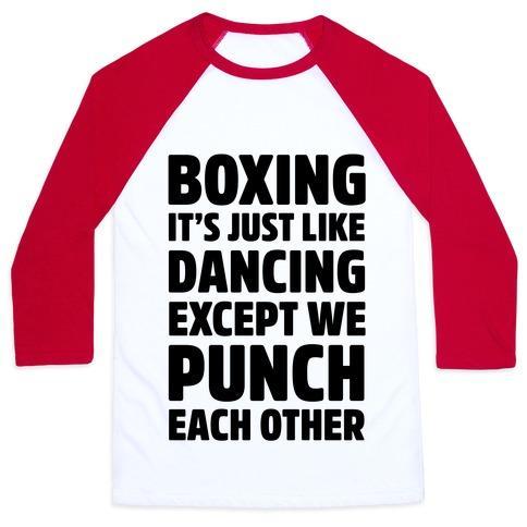 Virgin Teez  Baseball Tee Unisex Classic Baseball Tee / x-small / White/Red BOXING: IT'S JUST LIKE DANCING EXCEPT WE PUNCH EACH OTHER UNISEX CLASSIC BASEBALL TEE