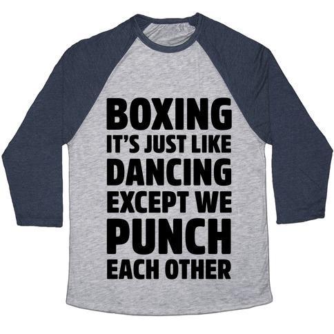 Virgin Teez  Baseball Tee Unisex Tri-Blend Baseball Tee / small / Athletic Gray / Navy BOXING: IT'S JUST LIKE DANCING EXCEPT WE PUNCH EACH OTHER UNISEX TRI-BLEND BASEBALL TEE