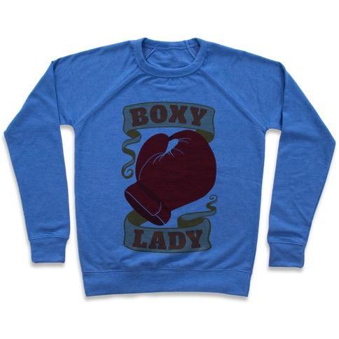 Virgin Teez  Pullover Crewneck Sweatshirt / x-small / Heathered Blue BOXY LADY CREWNECK SWEATSHIRT