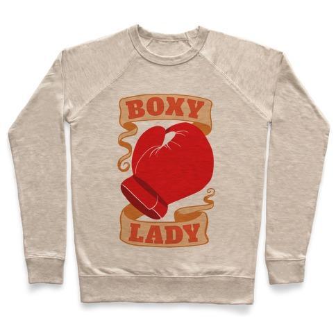 Virgin Teez  Pullover Crewneck Sweatshirt / x-small / Heathered Oatmeal BOXY LADY CREWNECK SWEATSHIRT