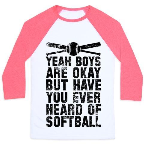 Virgin Teez  Baseball Tee Unisex Classic Baseball Tee / x-small / White/Neon Pink BOYS ARE OKAY BUT HAVE YOU EVER HEARD OF SOFTBALL UNISEX CLASSIC BASEBALL TEE