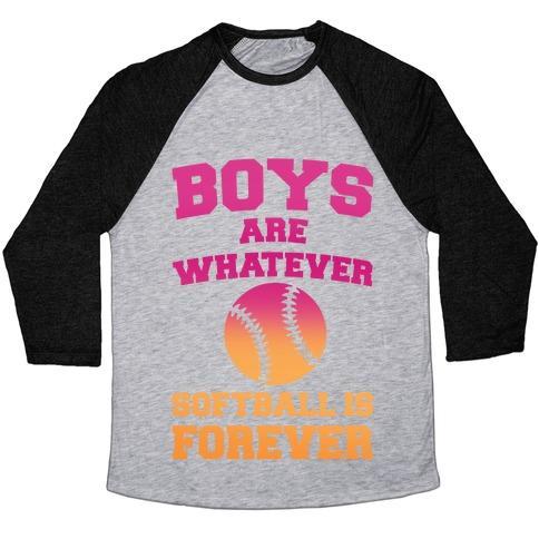 Virgin Teez  Baseball Tee Unisex Tri-Blend Baseball Tee / small / Athletic Gray / Black BOYS ARE WHATEVER SOFTBALL IS FOREVER UNISEX TRI-BLEND BASEBALL TEE