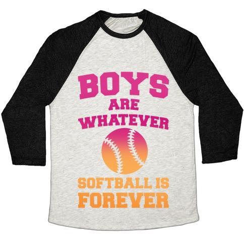 Virgin Teez  Baseball Tee Unisex Tri-Blend Baseball Tee / small / Oatmeal / Black BOYS ARE WHATEVER SOFTBALL IS FOREVER UNISEX TRI-BLEND BASEBALL TEE