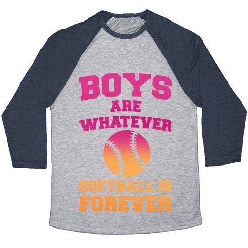 Virgin Teez  Baseball Tee Unisex Tri-Blend Baseball Tee / small / Athletic Gray / Navy BOYS ARE WHATEVER SOFTBALL IS FOREVER UNISEX TRI-BLEND BASEBALL TEE
