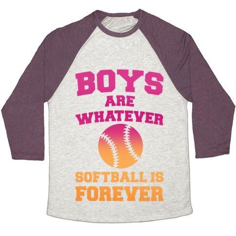 Virgin Teez  Baseball Tee Unisex Tri-Blend Baseball Tee / small / Oatmeal / Maroon BOYS ARE WHATEVER SOFTBALL IS FOREVER UNISEX TRI-BLEND BASEBALL TEE