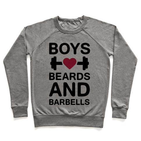 Virgin Teez  Pullover Crewneck Sweatshirt / x-small / Heathered Gray BOYS, BEARDS, AND BARBELLS CREWNECK SWEATSHIRT