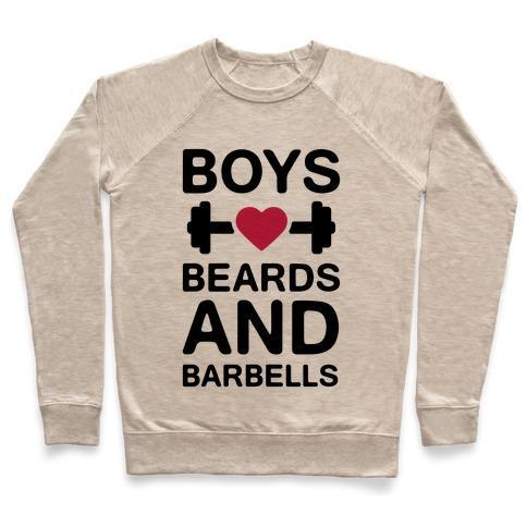 Virgin Teez  Pullover Crewneck Sweatshirt / x-small / Heathered Oatmeal BOYS, BEARDS, AND BARBELLS CREWNECK SWEATSHIRT