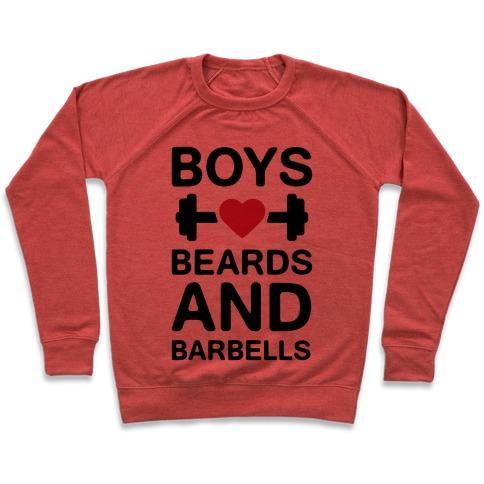 Virgin Teez  Pullover Crewneck Sweatshirt / x-small / Heathered Red BOYS, BEARDS, AND BARBELLS CREWNECK SWEATSHIRT
