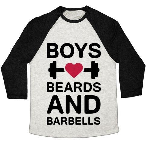 Virgin Teez  Baseball Tee Unisex Tri-Blend Baseball Tee / small / Oatmeal / Black BOYS, BEARDS, AND BARBELLS UNISEX TRI-BLEND BASEBALL TEE
