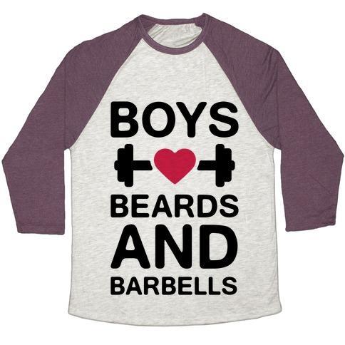 Virgin Teez  Baseball Tee Unisex Tri-Blend Baseball Tee / small / Oatmeal / Maroon BOYS, BEARDS, AND BARBELLS UNISEX TRI-BLEND BASEBALL TEE