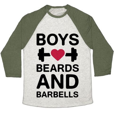 Virgin Teez  Baseball Tee Unisex Tri-Blend Baseball Tee / small / Oatmeal / Moss BOYS, BEARDS, AND BARBELLS UNISEX TRI-BLEND BASEBALL TEE
