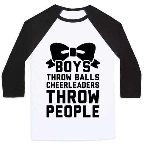 Virgin Teez  Baseball Tee Unisex Classic Baseball Tee / x-small / White/Black BOYS THROW BALLS CHEERLEADERS THROW PEOPLE UNISEX CLASSIC BASEBALL TEE