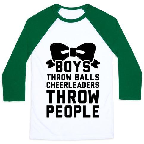 Virgin Teez  Baseball Tee Unisex Classic Baseball Tee / x-small / White/Dark Green BOYS THROW BALLS CHEERLEADERS THROW PEOPLE UNISEX CLASSIC BASEBALL TEE