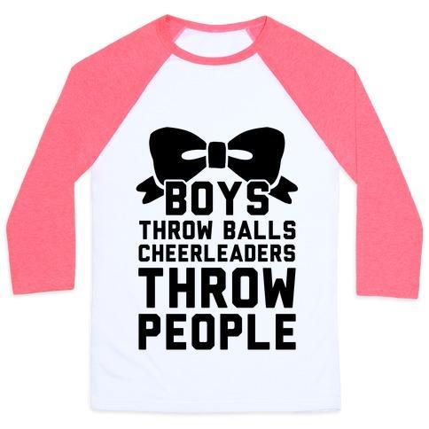 Virgin Teez  Baseball Tee Unisex Classic Baseball Tee / x-small / White/Neon Pink BOYS THROW BALLS CHEERLEADERS THROW PEOPLE UNISEX CLASSIC BASEBALL TEE