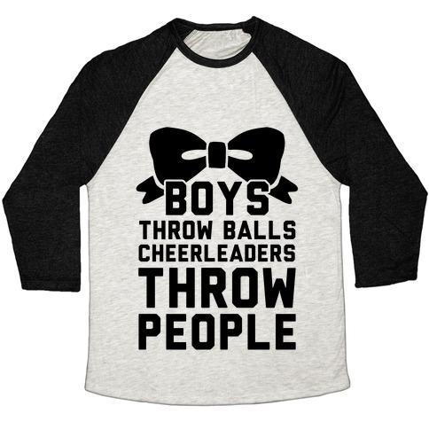 Virgin Teez  Baseball Tee Unisex Tri-Blend Baseball Tee / small / Oatmeal / Black BOYS THROW BALLS CHEERLEADERS THROW PEOPLE UNISEX TRI-BLEND BASEBALL TEE
