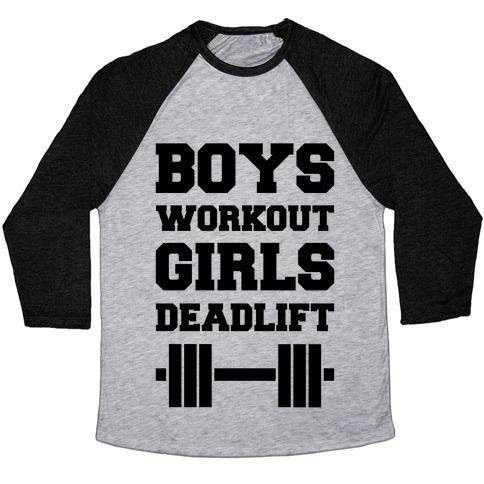 Virgin Teez  Baseball Tee Unisex Tri-Blend Baseball Tee / small / Athletic Gray / Black BOYS WORKOUT GIRLS DEADLIFT UNISEX TRI-BLEND BASEBALL TEE