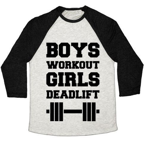Virgin Teez  Baseball Tee Unisex Tri-Blend Baseball Tee / small / Oatmeal / Black BOYS WORKOUT GIRLS DEADLIFT UNISEX TRI-BLEND BASEBALL TEE