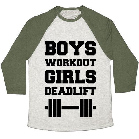 Virgin Teez  Baseball Tee Unisex Tri-Blend Baseball Tee / small / Oatmeal / Moss BOYS WORKOUT GIRLS DEADLIFT UNISEX TRI-BLEND BASEBALL TEE