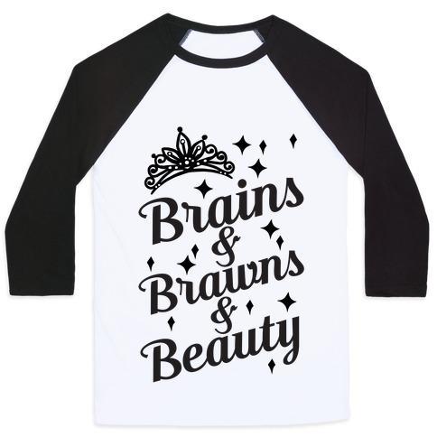 Virgin Teez  Baseball Tee Unisex Classic Baseball Tee / x-small / White/Black BRAINS & BRAWNS & BEAUTY UNISEX CLASSIC BASEBALL TEE
