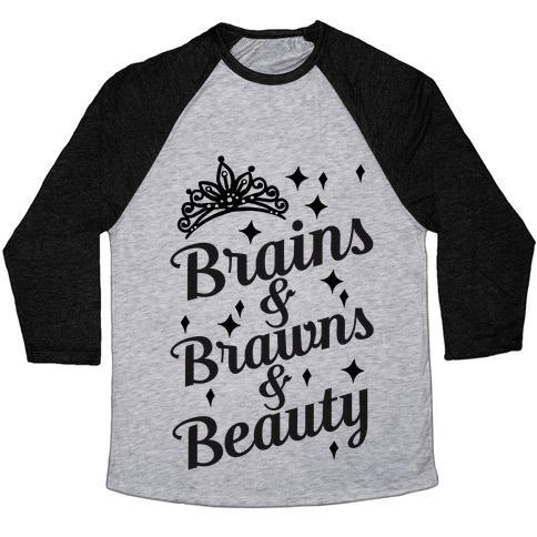 Virgin Teez  Baseball Tee Unisex Tri-Blend Baseball Tee / small / Athletic Gray / Black BRAINS & BRAWNS & BEAUTY UNISEX TRI-BLEND BASEBALL TEE