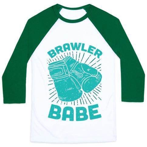 Virgin Teez  Baseball Tee Unisex Classic Baseball Tee / x-small / White/Dark Green BRAWLER BABE UNISEX CLASSIC BASEBALL TEE