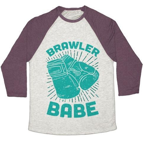 Virgin Teez  Baseball Tee Unisex Tri-Blend Baseball Tee / small / Oatmeal / Maroon BRAWLER BABE UNISEX TRI-BLEND BASEBALL TEE