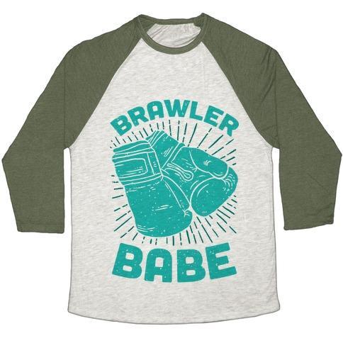 Virgin Teez  Baseball Tee Unisex Tri-Blend Baseball Tee / small / Oatmeal / Moss BRAWLER BABE UNISEX TRI-BLEND BASEBALL TEE
