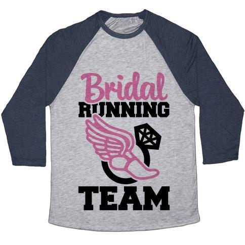 Virgin Teez  Baseball Tee Unisex Tri-Blend Baseball Tee / small / Athletic Gray / Navy BRIDAL RUNNING TEAM UNISEX TRI-BLEND BASEBALL TEE
