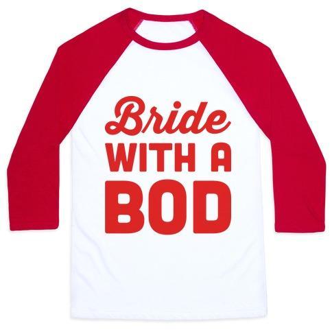 Virgin Teez  Baseball Tee Unisex Classic Baseball Tee / x-small / White/Red BRIDE WITH A BOD UNISEX CLASSIC BASEBALL TEE