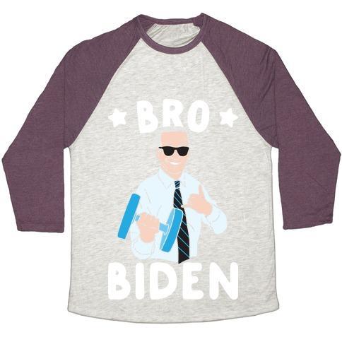 Virgin Teez  Baseball Tee Unisex Tri-Blend Baseball Tee / small / Oatmeal / Maroon BRO BIDEN UNISEX TRI-BLEND BASEBALL TEE