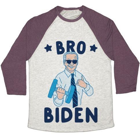 Virgin Teez  Baseball Tee Unisex Tri-Blend Baseball Tee / small / Oatmeal / Maroon BRO BIDEN UNISEX TRI-BLEND BASEBALL TEE