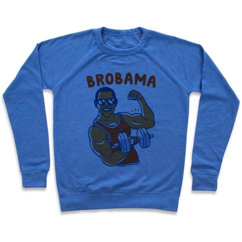 Virgin Teez  Pullover Crewneck Sweatshirt / x-small / Heathered Blue BROBAMA CREWNECK SWEATSHIRT