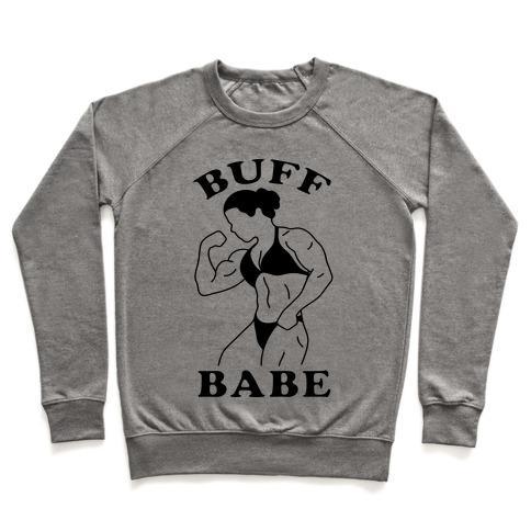 Virgin Teez  Pullover Crewneck Sweatshirt / x-small / Heathered Gray BUFF BABE CREWNECK SWEATSHIRT