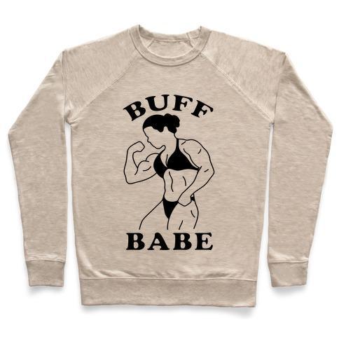 Virgin Teez  Pullover Crewneck Sweatshirt / x-small / Heathered Oatmeal BUFF BABE CREWNECK SWEATSHIRT