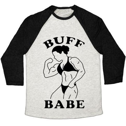 Virgin Teez  Baseball Tee Unisex Tri-Blend Baseball Tee / small / Oatmeal / Black BUFF BABE UNISEX TRI-BLEND BASEBALL TEE
