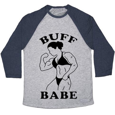 Virgin Teez  Baseball Tee Unisex Tri-Blend Baseball Tee / small / Athletic Gray / Navy BUFF BABE UNISEX TRI-BLEND BASEBALL TEE