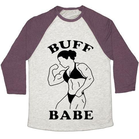 Virgin Teez  Baseball Tee Unisex Tri-Blend Baseball Tee / small / Oatmeal / Maroon BUFF BABE UNISEX TRI-BLEND BASEBALL TEE