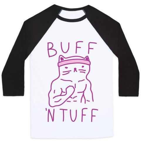 Virgin Teez  Baseball Tee Unisex Classic Baseball Tee / x-small / White/Black BUFF 'N TUFF CAT UNISEX CLASSIC BASEBALL TEE