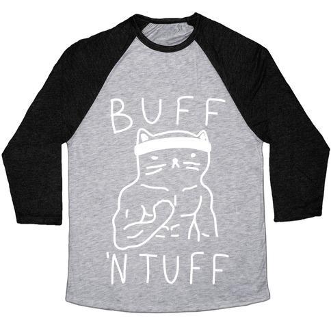 Virgin Teez  Baseball Tee Unisex Tri-Blend Baseball Tee / small / Athletic Gray / Black BUFF 'N TUFF CAT UNISEX TRI-BLEND BASEBALL TEE