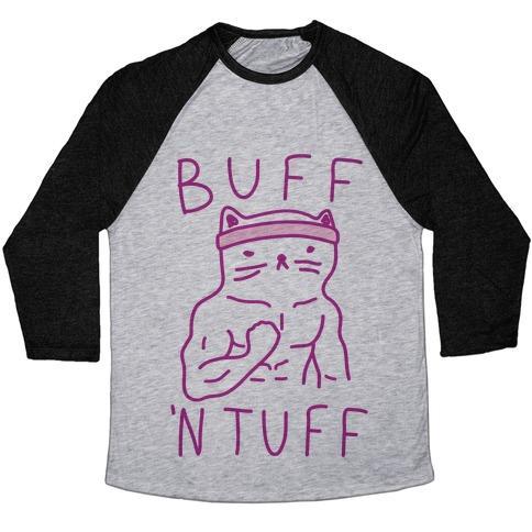 Virgin Teez  Baseball Tee Unisex Tri-Blend Baseball Tee / small / Athletic Gray / Black BUFF 'N TUFF CAT UNISEX TRI-BLEND BASEBALL TEE