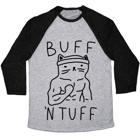 Virgin Teez  Baseball Tee Unisex Tri-Blend Baseball Tee / small / Athletic Gray / Black BUFF 'N TUFF CAT UNISEX TRI-BLEND BASEBALL TEE