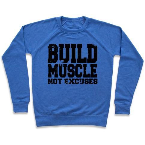 Virgin Teez  Pullover Crewneck Sweatshirt / x-small / Heathered Blue BUILD MUSCLE CREWNECK SWEATSHIRT