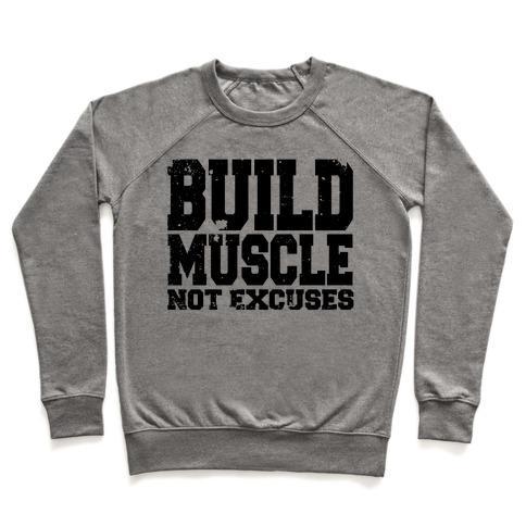 Virgin Teez  Pullover Crewneck Sweatshirt / x-small / Heathered Gray BUILD MUSCLE CREWNECK SWEATSHIRT